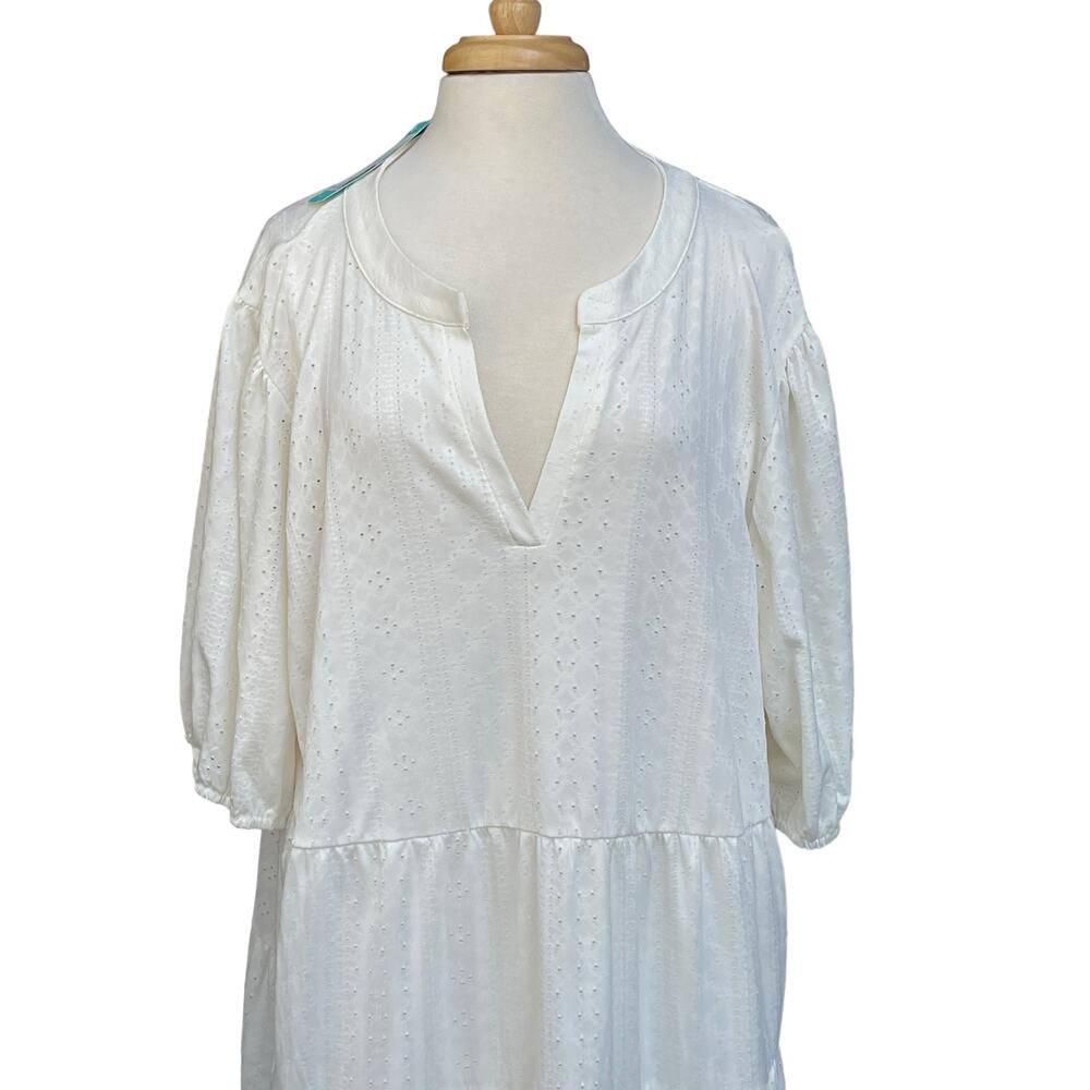 Bobeau Brynn Tiered Shirt Dress Women's Size 2X White Eyelet Short Sleeve New - Picture 6 of 14